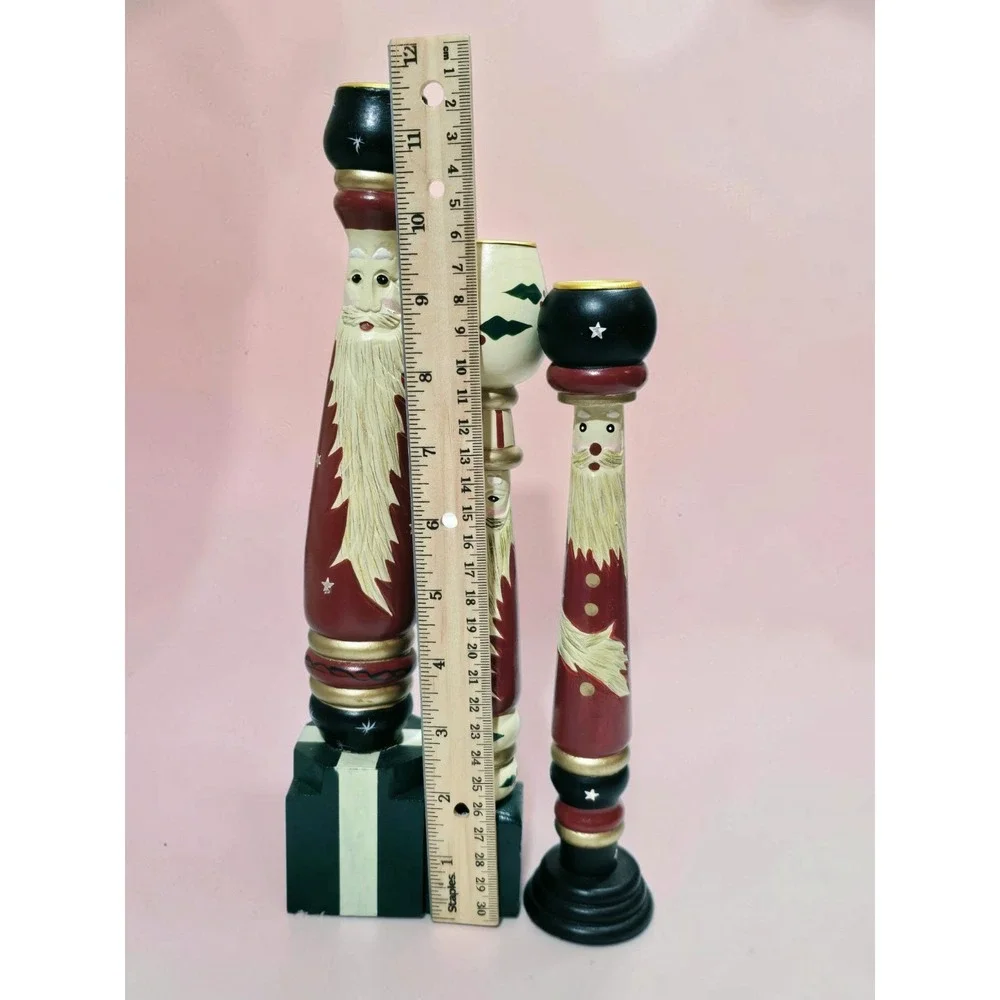 Set of 3 HOUSE OF LLOYD Christmas Around The World Wooden Candlestick Holders